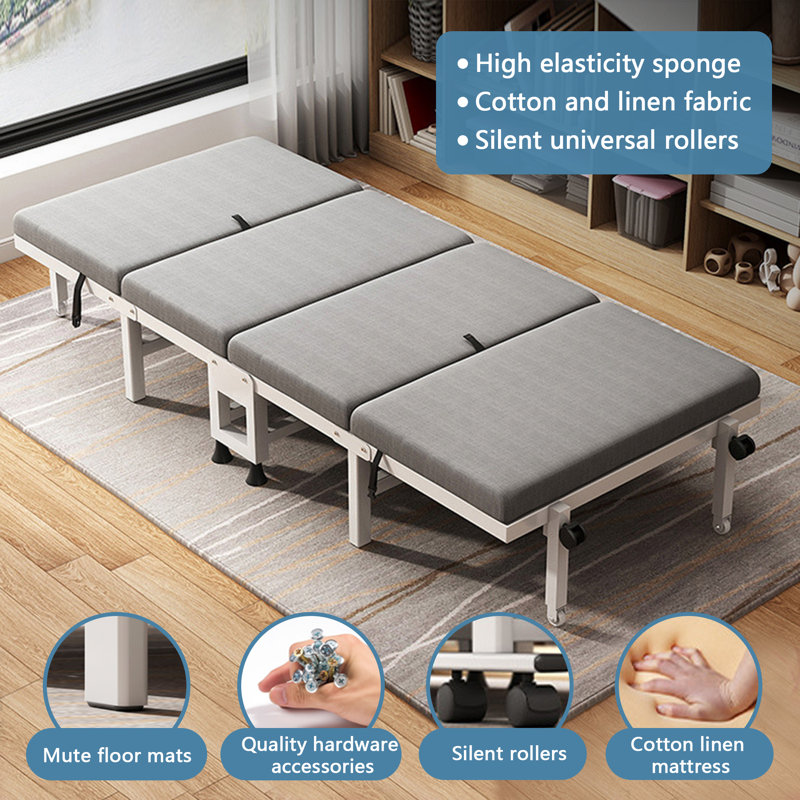 Alwyn Home Steel Folding Upholstered Twin Adjustable Bed with